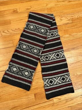 J. Crew Black & White Knit Scarf with Red Detailing